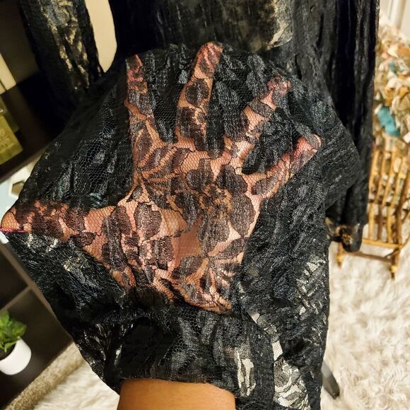 Vintage PASSPORTS  Pier One Black Dropped Waist Plated Dress - Picture 3 of 15